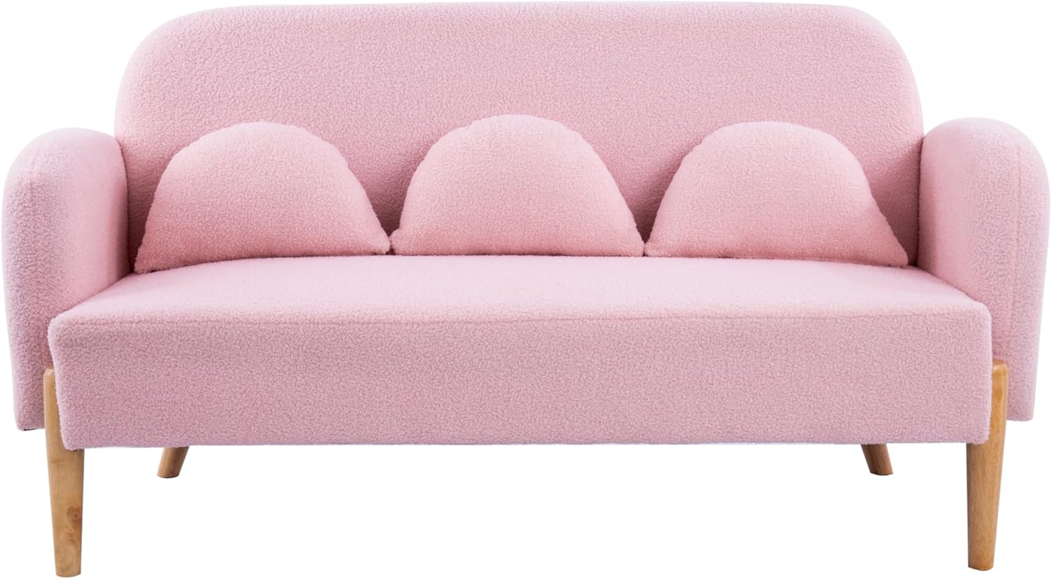 Mid Century Modern Teddy Velvet Sofa Loveseat with 3 Lumbar Pillows, Pink G54785