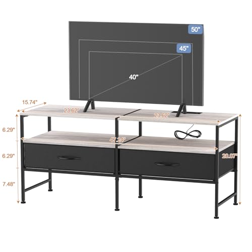 Industrial TV Stand with Power Outlet, 3 Tier Entertainment Center, Black A443