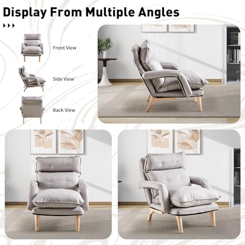 Linen Accent Chair with Ottoman, Adjustable Lounge Chair with Footstool, Gray W9346