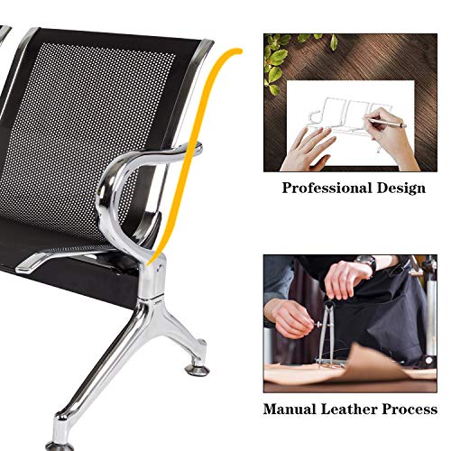 Kinsuite Waiting Room Bench Reception Chairs Set of 2 with Arms, Black A232