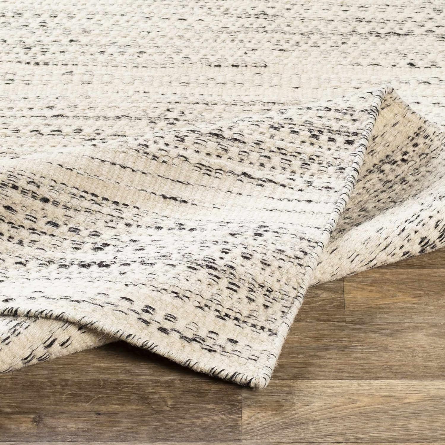 Hauteloom Williford Natural Fiber Wool Handwoven Area Rug, Black Cream Beige, 8'10" x 12' M313