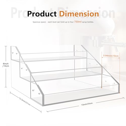 Acrylic Coffee Syrup Rack Organizer, 3 Tier 12 Bottles, Clear Countertop Stand T5568