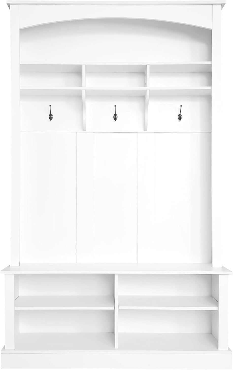 47.2" White Hall Tree with Bench, Hooks & Shelves W3810