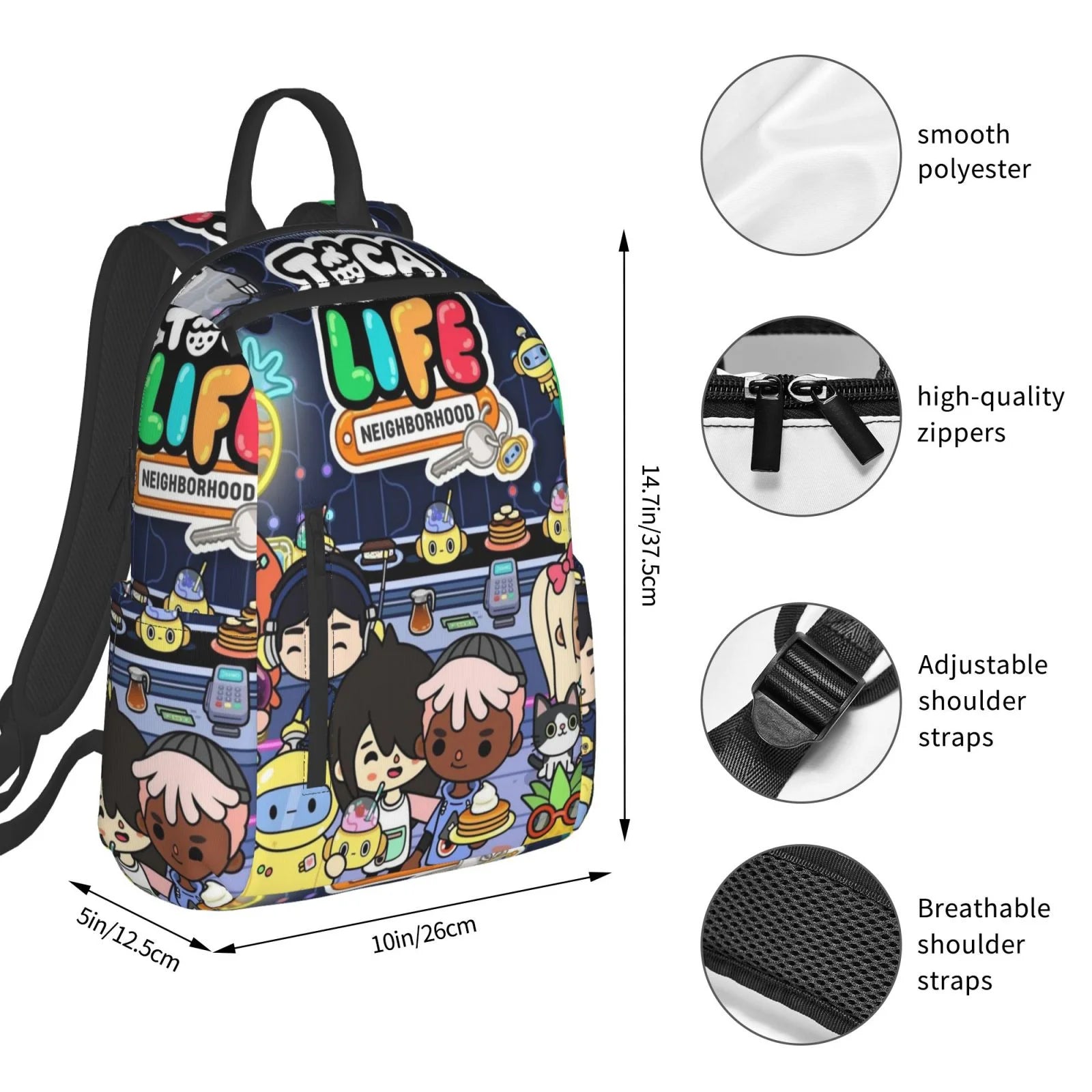 Toca Boca Party Life Backpack Student School Bag Lightweight Unisex K18284