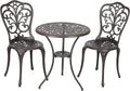 Patio Sense 61908 Faustina Cast Aluminum 3-Piece Bistro Set Two Chairs & Table Lightweight Maintenance Free Outdoor Seating - Antique Bronze Finish