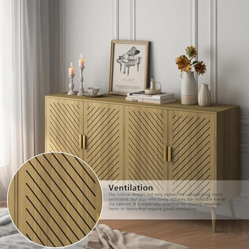 Wood Sideboard Buffet Cabinet with Storage, 4 Doors, Adjustable Shelves N831621