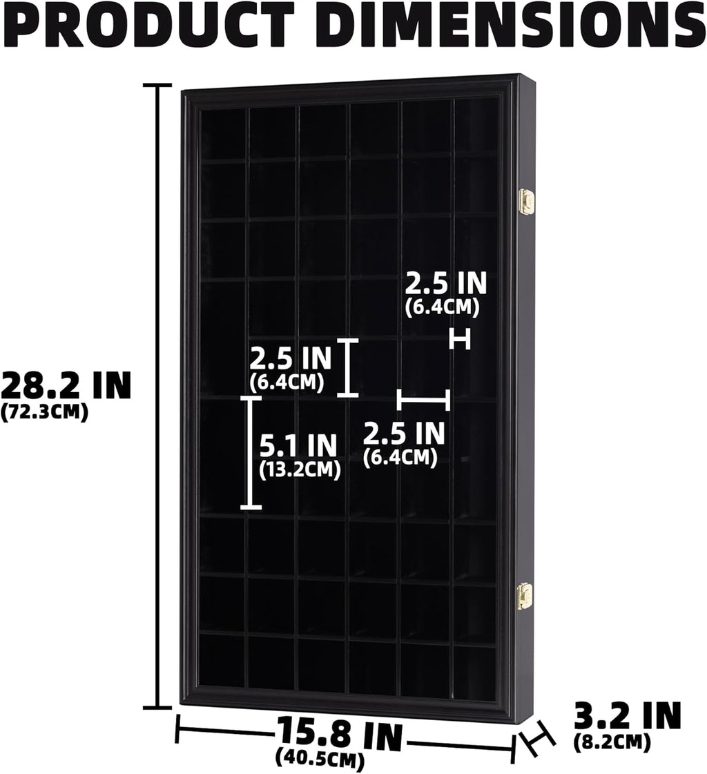 Shot Glass Display Case Cabinet Wall Rack Lockable with UV Protection Acrylic Door 56 Slots Black N174