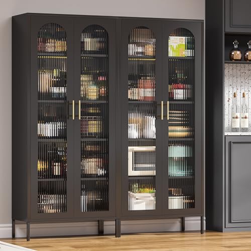 71" Display Cabinet with Glass Doors, 4 Shelves, Black T61531