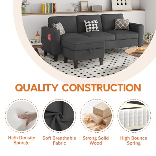 Convertible Sectional Sofa Couch, Beige L-Shaped with Storage Ottoman B918