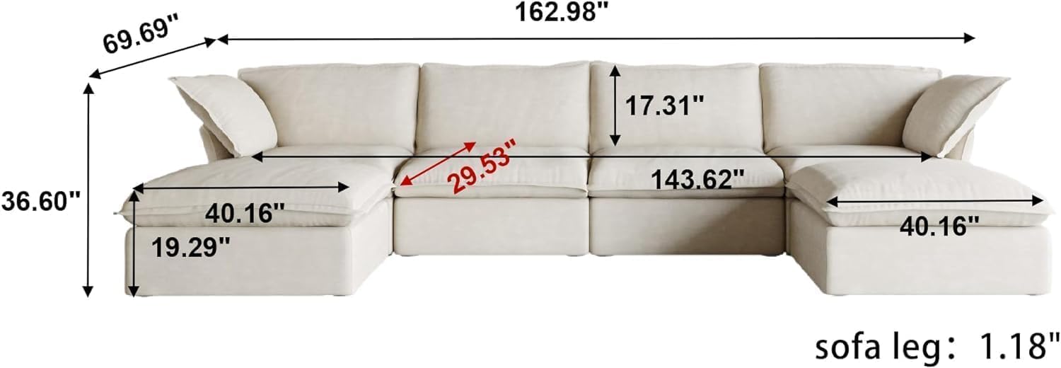 JACH U Shape Sectional Sofa with Ottomans, 6-Seat Beige M757136