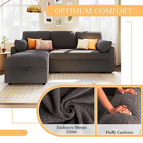 VanAcc Sleeper Sofa Bed with Storage Chaise, Beige Chenille M820415