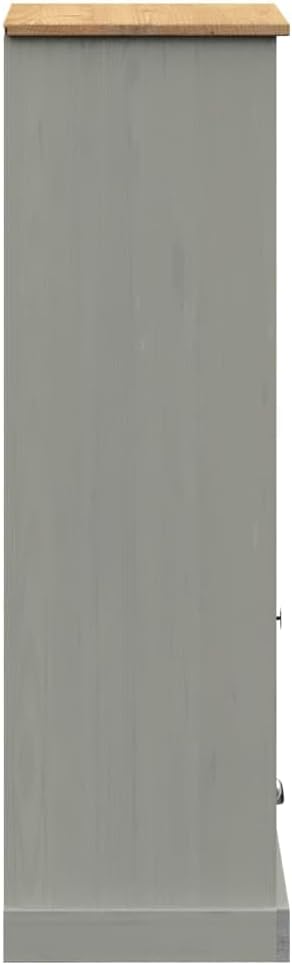 vidaXL VIGO Gray Solid Pine Wood Bookcase with 2 Shelves and 2 Drawers L324
