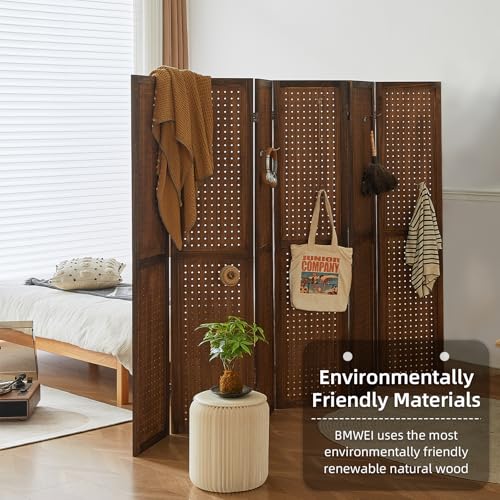 4 Panel Room Divider with Shelves, Solid Wood Folding Privacy Screen X302907