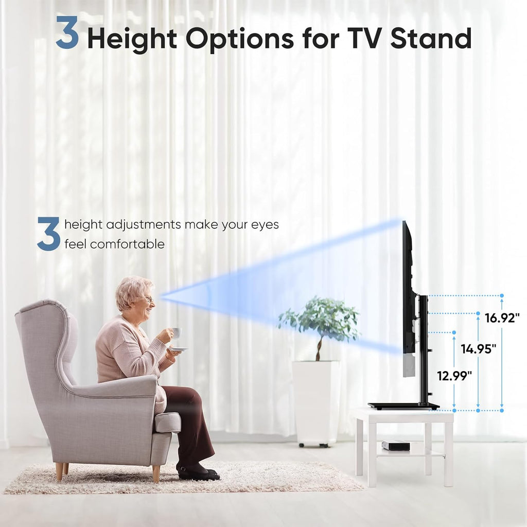 OLIXIS Universal TV Mount Stand for 26-55 inch TVs, Height Adjustable, Tempered Glass Base E252282