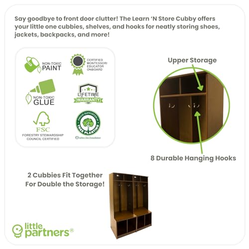 Little Partners Kids Wooden Locker, Two Cubby, 6 Compartment, Earl Grey X42216