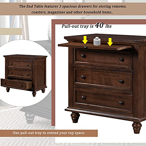 Knocbel 3-Drawer Nightstand with Pull-Out Tray, Wooden Bedside Table, Blue S82972