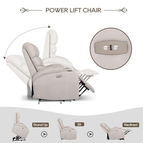 Power Lift Recliner Chair with Massage and Heat for Elderly, Cream Z304
