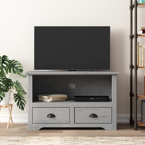 XAVIER Entertainment Center Television Stands Tv Table Tv StandTV Stand with 2 Drawers BODO Gray 35.8"x16.9"x22" Solid Wood Pine Suitable for Office, Meeting Room, Living Room, Hallway