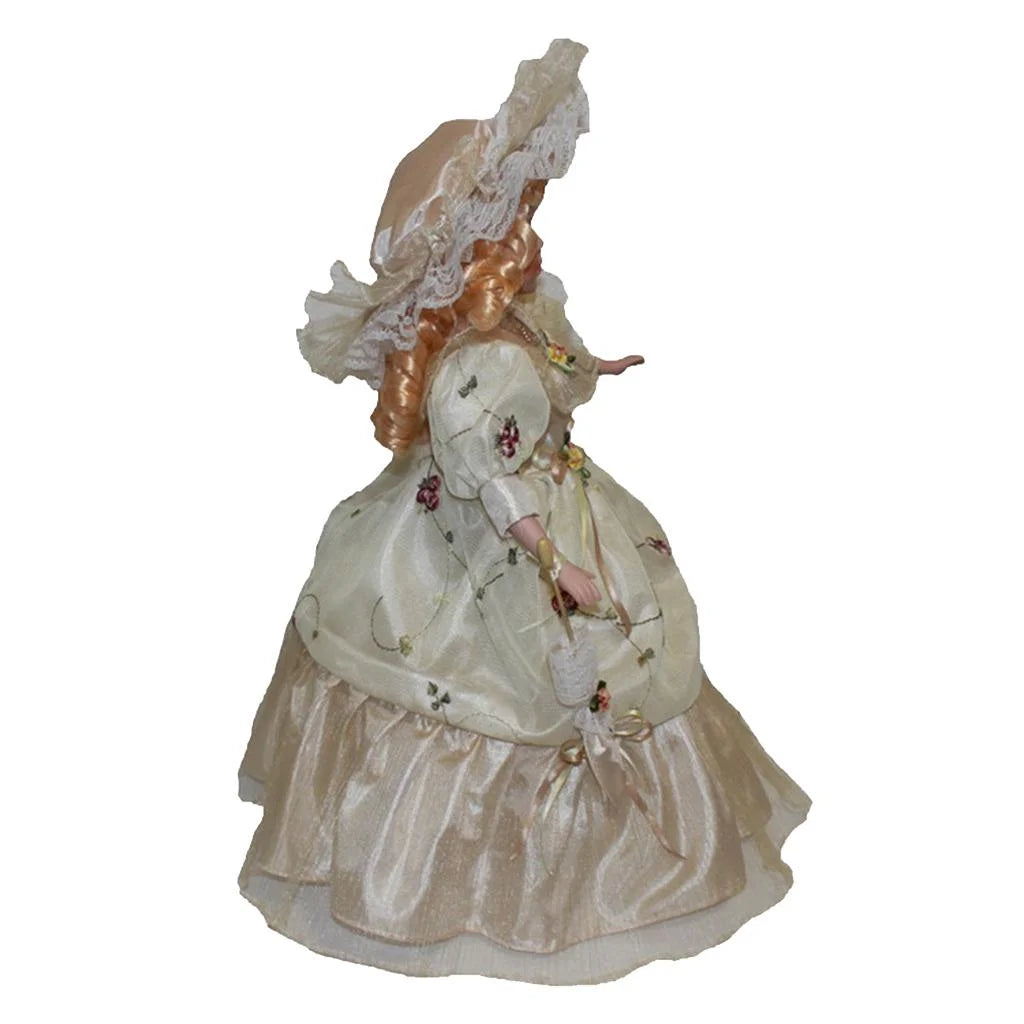 Porcelain Doll with Curly Hair and Umbrella Collectible Toy X893