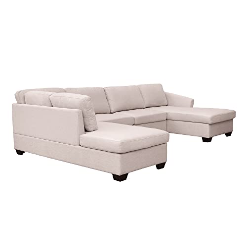 Modern U-Shape Sectional Sofa with Double Chaise Lounge, Beige H5039
