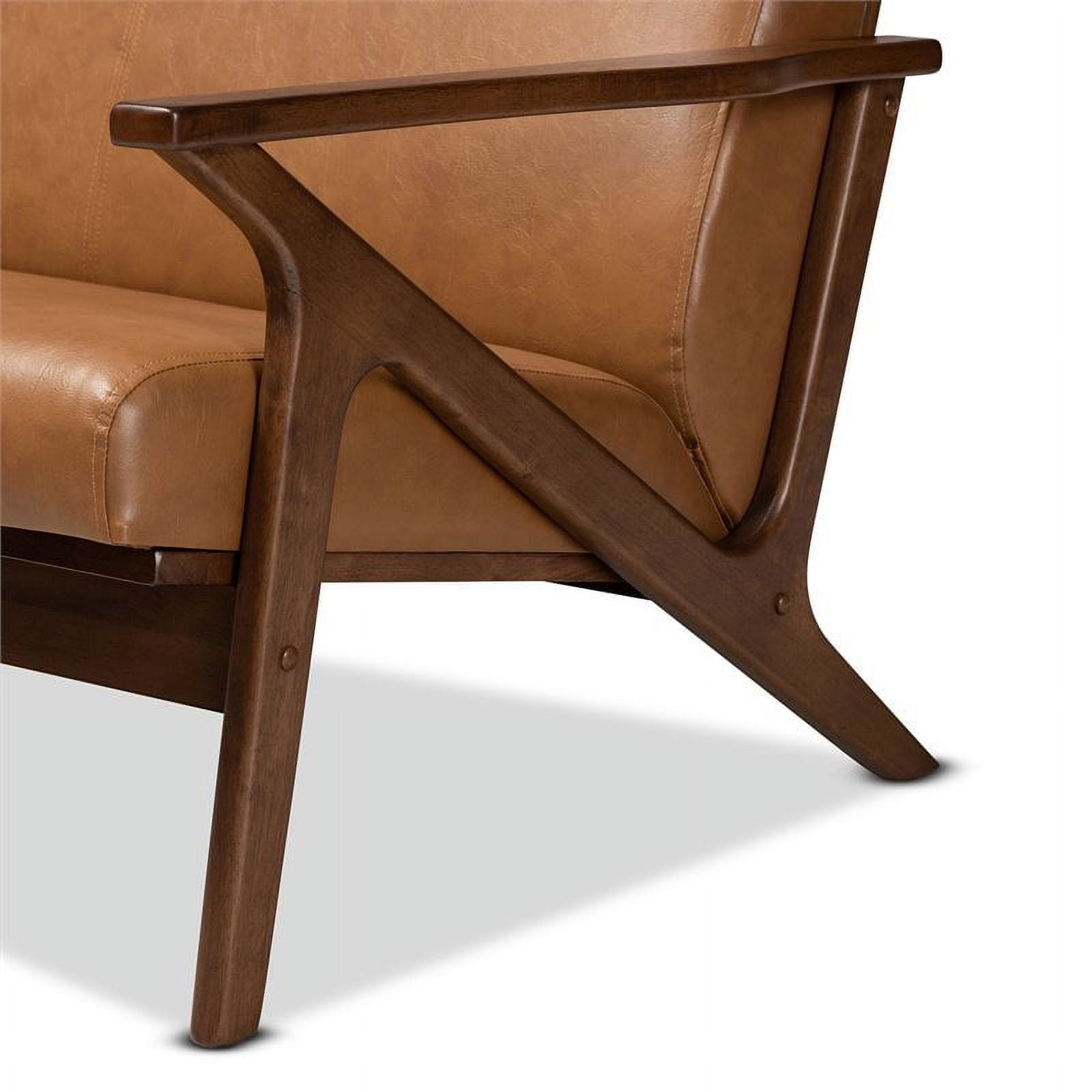 Bowery Hill Mid-Century Faux Leather Loveseat Walnut Brown/Tan Q638143