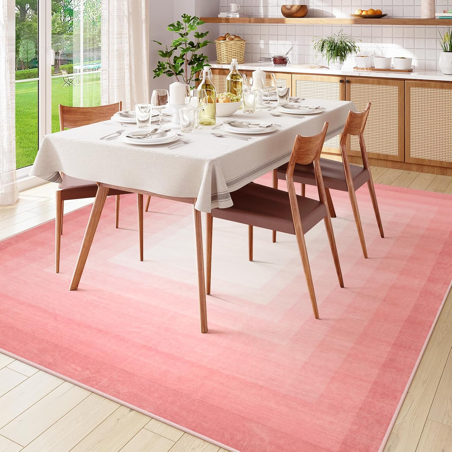 OJIA Pink Washable Area Rug 8x10 for Living Room Y133318