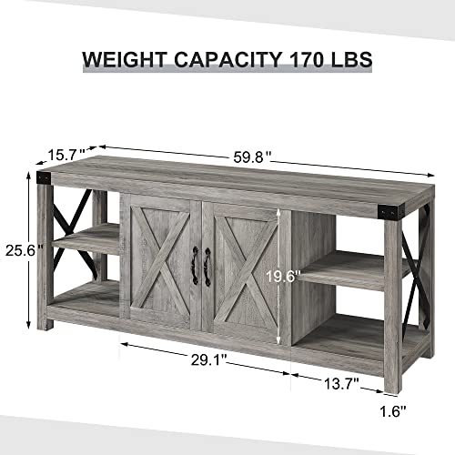GAOMON 60 Inch Farmhouse TV Stand with Storage and Adjustable Shelves (Grey) H2764