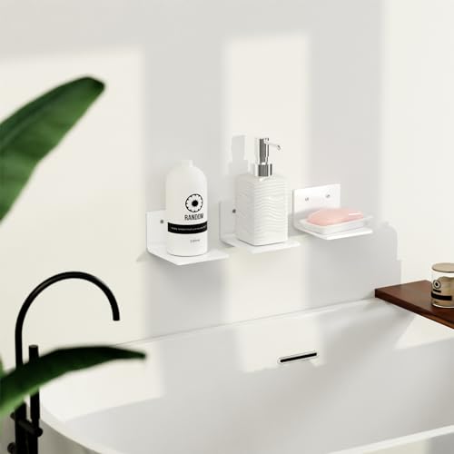 Acrylic Floating Wall Shelf 4 Inch White Set of 2 Adhesive No Drilling P681