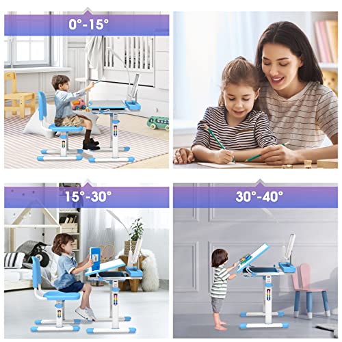BELANITAS Kids Desk and Chair Set, Height-Adjustable with Tilted Desktop, Green N2047