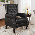 Lazy Boy Recliner Chair, Faux Leather Wingback Chair, Single Sofa Chair with Rivet Trim and Tufted Button, Club Chair with Wooden Legs, Pushback Arm Chair for Living Room Bedroom Club Cafe, Matt Brown