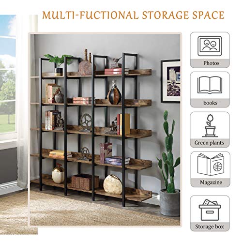 5-Shelf Bookcase, Modern Industrial Open Bookshelf, Black Y638