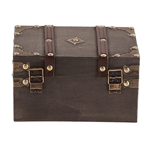 Vintage Wooden Treasure Chest Box with Lock, Grey D118981