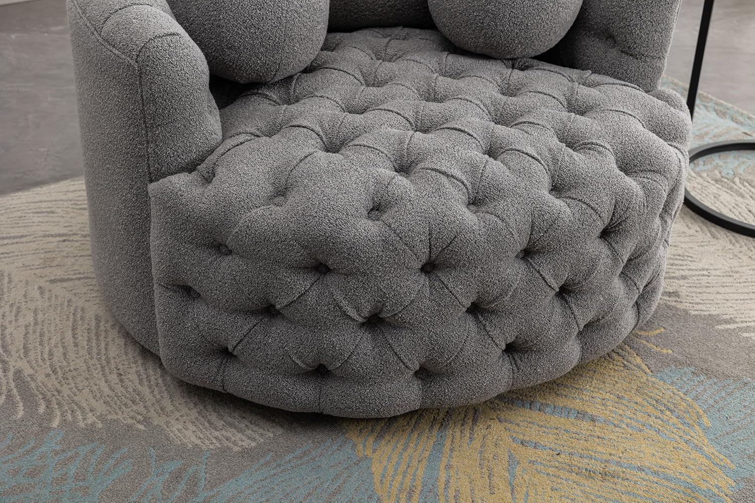 42.9" Oversized Swivel Accent Barrel Chair Chenille Tufted with 3 Pillows F8597