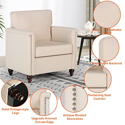 AILEEKISS Accent Chairs Set of 2 Upholstered Chesterfield Armchair Beige R911