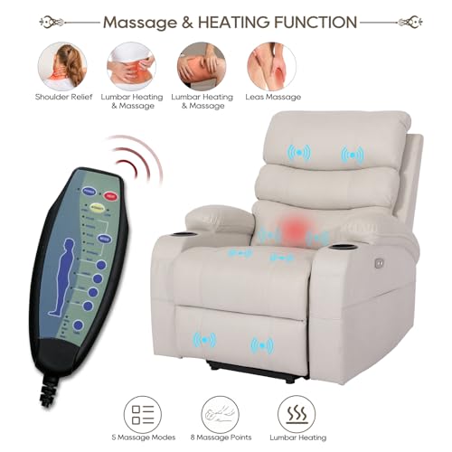 Power Lift Recliner Chair with Massage and Heat for Elderly, Cream Z304