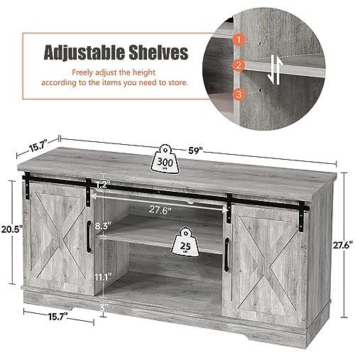 IDEALHOUSE Gray Barn Door TV Stand for 65 Inch TV, Farmhouse Entertainment Center with Storage A40792