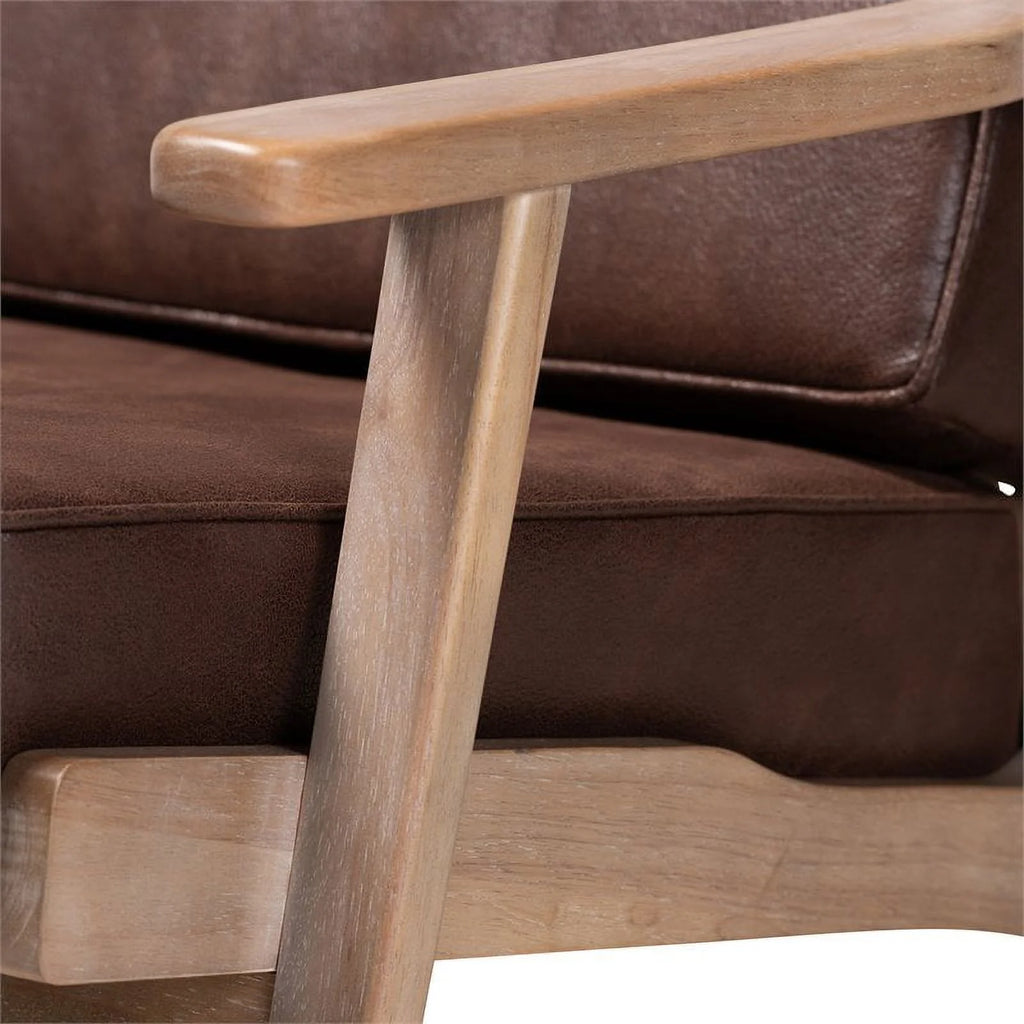 Bowery Hill Dark Brown Faux Leather Oak Armchair and Ottoman Set J30422
