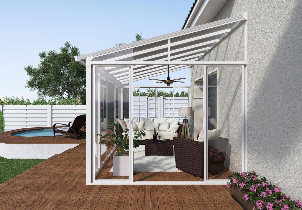 Palram Canopia SanRemo 10x14 Enclosed Patio Cover, White DIY Sunroom Kit with UV Protected Polycarbonate C60526