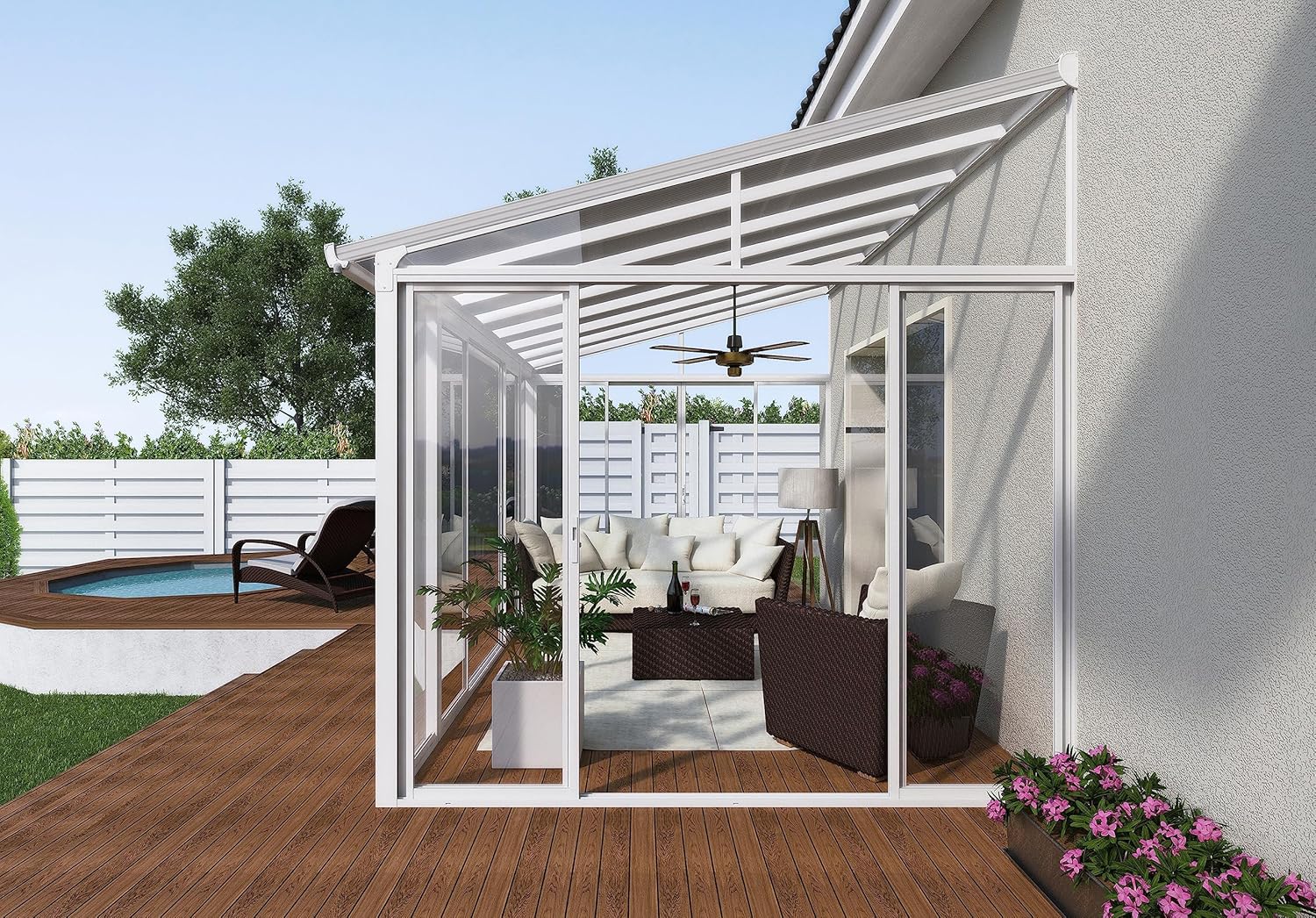 Palram Canopia SanRemo 10x14 Enclosed Patio Cover, White DIY Sunroom Kit with UV Protected Polycarbonate C60526